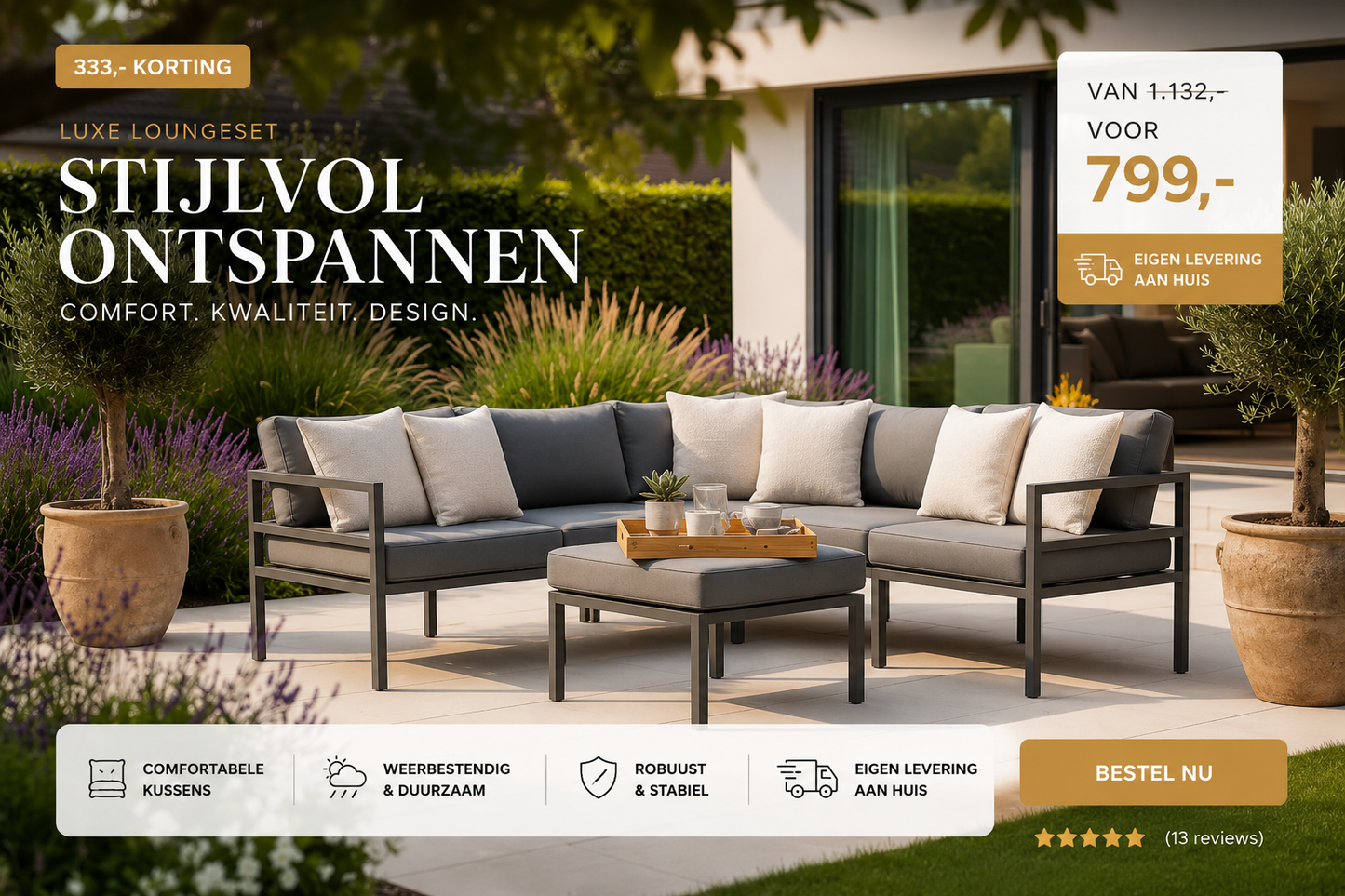 Luxe Aluminium Hoek Loungeset met Tafel – Modern Antraciet